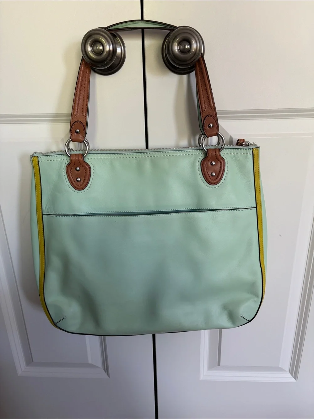 RARE Coach Hallie color block shoulder bag in aqua blue and lime green - Picture 4 of 16